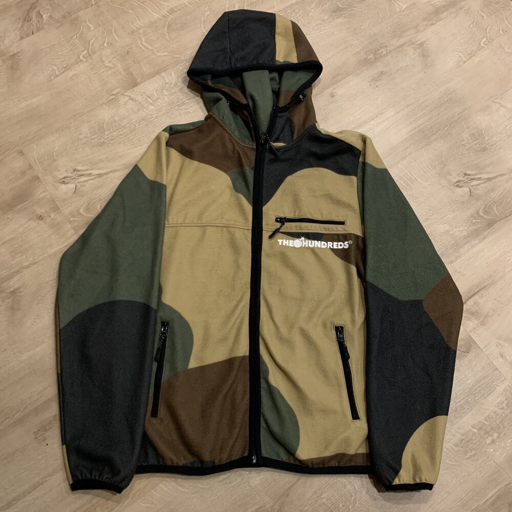 The Hundreds Camo Print Full Zip Fleece Hooded Jacket Men's Medium M Skater